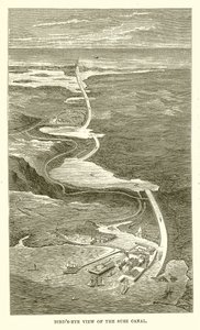Fugleperspektiv over Suez-kanalen av English School