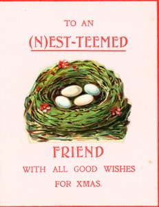 Fuglerede med egg, julekort av English School