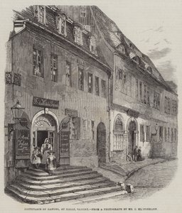 Fødested til Handel, i Halle, Sachsen (gravering) av English School