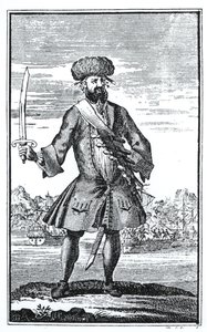 Blackbeard the Pirate, fra A General History of the Robberies and Murders of the most Notorious Pyrates av kaptein Charles Johnson, utgitt 1724 av English School