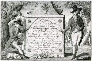Blake, Gunmaker og Sword Cutler, våpenkasseetikett (gravering) av English School