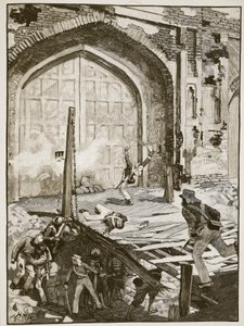 Blåser opp Cashmere-porten ved Delhi, illustrasjon fra Cassells Illustrated History of England (sepia-bilde) av English School