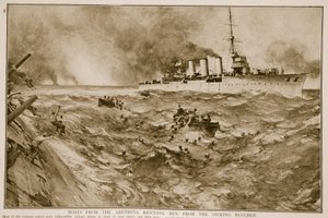 Båter fra Arethusa som reddet menn fra den synkende Blucher, 1914-19 av English School