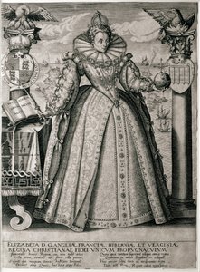 Bokfronten som feirer dronning Elizabeths lykkelige og velstående regjeringstid, 1596 av English School
