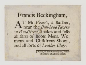 Støvler og skomakere, Francis Beckingham, byttekort av English School