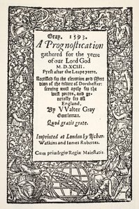 Grens med kloden ved foten, en prognose av Walter Gray, trykt av Watkins og Roberts, 1593 av English School