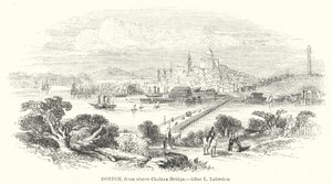 Boston, sett ovenfra Chelsea Bridge (gravering) av English School