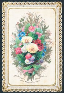 Bukett med blomster, julekort av English School