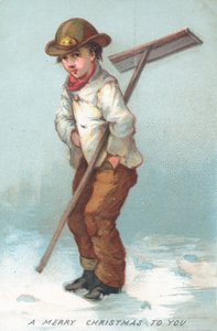 Gutt rydder snø, julekort av English School