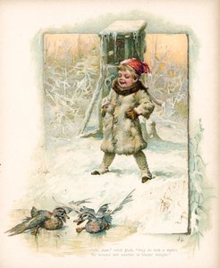 Gutt ser på ender i snøen av English School