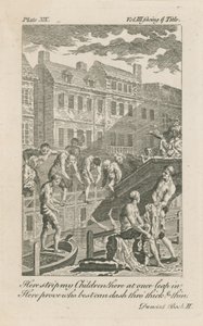 Gutter som bader i Fleet Ditch ved Bridewell Bridge i 1728 av English School