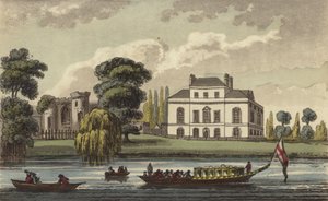 Brandenburg House, Hammersmith, London, hjemmet til Caroline av Brunswick, dronning av Storbritannia og fremmedgjorte kone til kong George IV (farget gravering) av English School