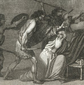 Brennus og troppene hans dreper de ærverdige mennene (gravering) av English School