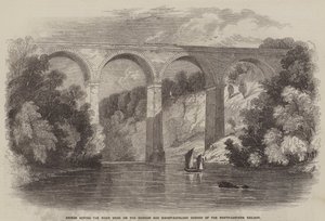 Bro over elven Wear på Durham and Bishop-Auckland Branch of the North-Eastern Railway (gravering) av English School
