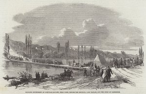 Broeksperiment i Joinville-le-Pont, nær Paris, før keiseren, Lord Raglan og hertugen av Cambridge (gravering) av English School