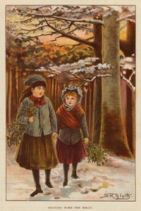 Bringing Home the Holly (farge litho) av English School