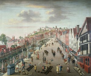 Bristol Docks and Quay, ca. 1760 (olje på lerret) av English School