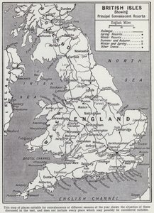 De britiske øyer, viktigste rekonvaleserende feriesteder (litho) av English School