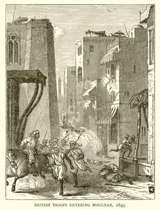 Britiske tropper på vei inn i Moultan, 1849 av English School