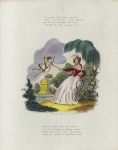 Britisk Valentine-kort med et bilde av en kjerub som leverer et Valentines-kort til en kvinne av English School
