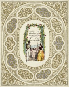 Britisk Valentine-kort med et bilde av et par med en kjerub av English School