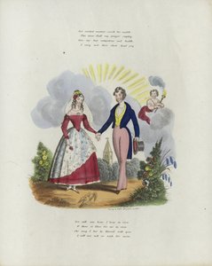 Britisk Valentine-kort med et bilde av en mann og en kvinne som holder hender av English School