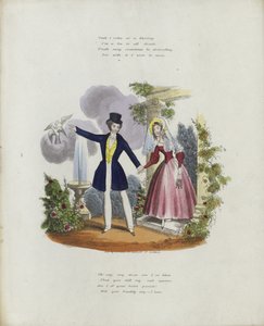 Britisk Valentine-kort med et bilde av en mann og en kvinne som holder hender av English School