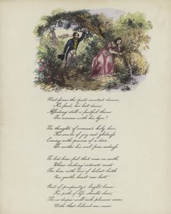 Britisk Valentine-kort med et bilde av en mann og en kvinne på en elvebredd av English School