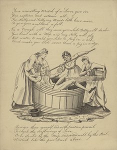 Britisk Valentine-kort med et bilde av en mann som blir badet av English School