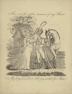 Britisk Valentine-kort med et bilde av en soldat og en kvinne av English School