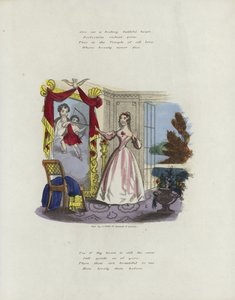 Britisk Valentine-kort med et bilde av en kvinne som ser i et speil av English School