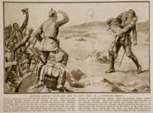 Britisk offiser gir livet sitt for å redde livet til en såret fiende, 1914-19 av English School