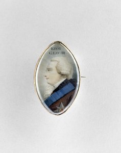 Brosje med portrett av kong George III, ca. 1770 (akvarell på elfenben, 9k rosegull over kobber og glass) av English School