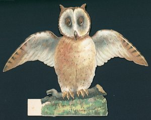 Brun ugle med åpne vinger, julekort