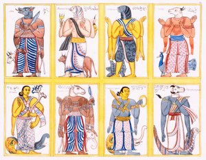 Buddhistiske guder, fra The History and Doctrine of Buddhism av Edward Upham, 1829 av English School