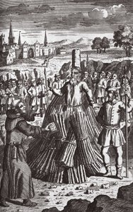 Brennende martyrer, illustrasjon fra #39;Foxes Martyrs#39; ca. 1703 (lito) av English School