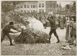 Burning of Blounts-hefte av Common Hangman, illustrasjon fra Cassells Illustrated History of England (sepia-bilde) av English School