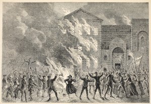 Burning of Newgate, fra et moderne trykk av English School