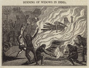 Brenning av enker i India (gravering) av English School
