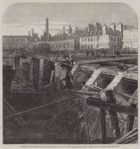 Sprengning av flåtegrøften og ødeleggelse av en del av Metropolitan Railway, ulykkesstedet (gravering) av English School