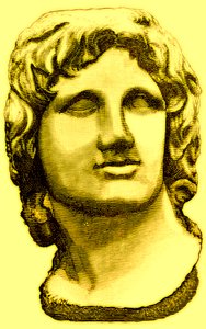 Byste av Alexander den store, fra British Museum, statue i Vatikanet, illustrasjon fra History of Rome av Victor Duruy, utgitt 1884 (digitalt forbedret bilde) av English School
