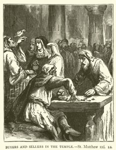 Kjøpere og selgere i templet, St Matthew, xxi av English School