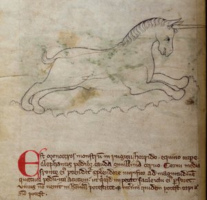 CCA-LitMs/D/10 fol. 2v Monoceros, fra Bestiary av English School