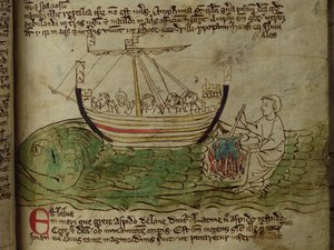 CCA-LitMs/D/10 fol. 30r Whale, fra Bestiary av English School