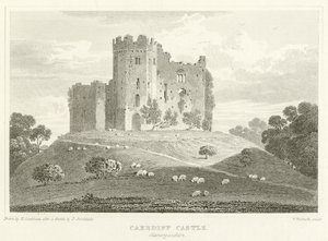 Caerdiff Castle, Glamorganshire (gravering) av English School