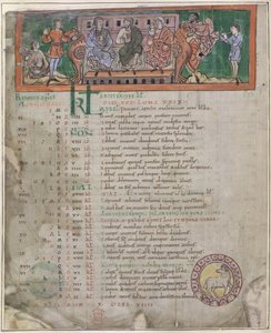 Kalenderside for april: Fest, illustrasjon fra en 