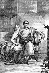 Calpurnia (Calpurnia Pisonis) og Caesar - Jules Cesar - The Tragedy of Julius Caesar - Illustrasjon i "" Completes de William Shakespeare"" 1866 - Illustrasjonene og den generelle formen til denne utgaven er lånt fra Cassells illustrerte Shakespeare, pub av English School