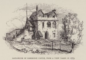 Cambridge: Gate-House of Cambridge Castle, fra en utsikt tatt i 1773 (radering) av English School