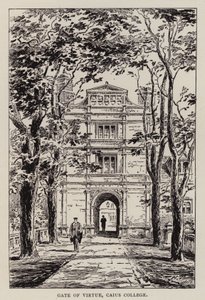Cambridge: Gate of Virtue, Caius College (etsing) av English School