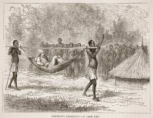 Camerons ekspedisjon – en halt dag, illustrasjon fra The Pictorial Edition of the Life and Discoveries of David Livingstone av J. Ewing Richie, pub. av A. Fullarton & Co., 1876 av English School